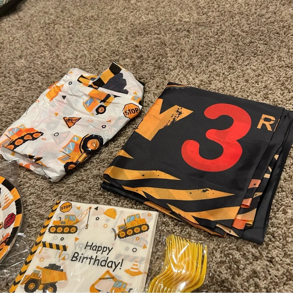 52 Pcs Construction 3rd Birthday Party Supplies